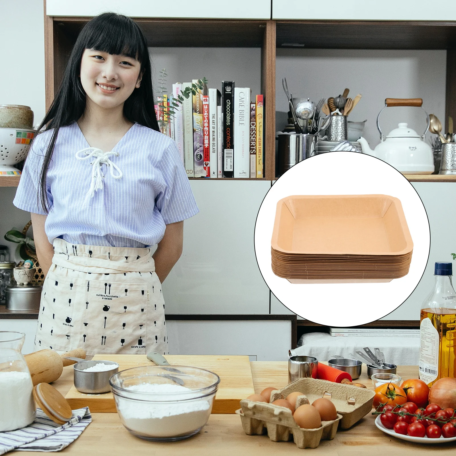 

25 Pcs Disposable Baking Paper Plates Kraft Tray Platters Food Box BBQ Container Strong Practical Fried Chicken Chips Snack