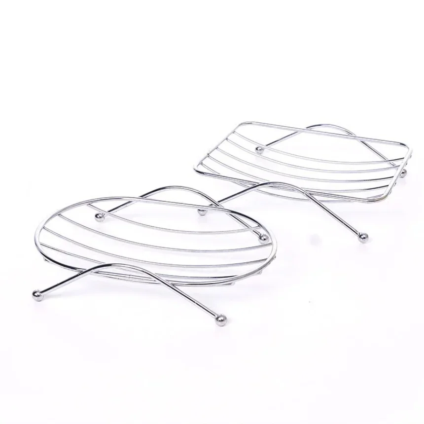 Stainless Steel Soap Dish Holder Soap Rack Stand Soap Dish Box Holder Drainer Tray Portable Bathroom Storage Basket 1pc