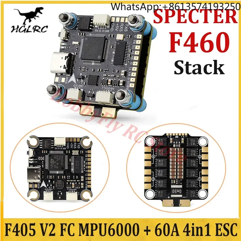 

Полетный контроллер HGLRC SPECTER F460 Stack F405 V2 MPU6000 и регулятор скорости BLHELI_S 60A 4-в-1 ESC 30X30мм 2-6S для FPV дронов-фристайл
