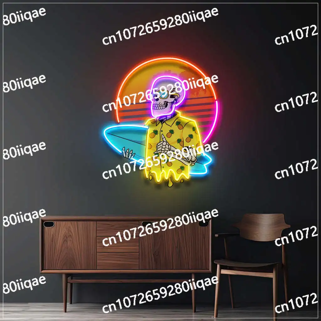 الصيف الجمجمة النيون جدار ديكور فني بار البيرة نادي الأشعة فوق البنفسجية طباعة تسجيل أنيمي غرفة نوم النيون للمراهقين لعبة غرفة تسجيل هدية شخصية #1