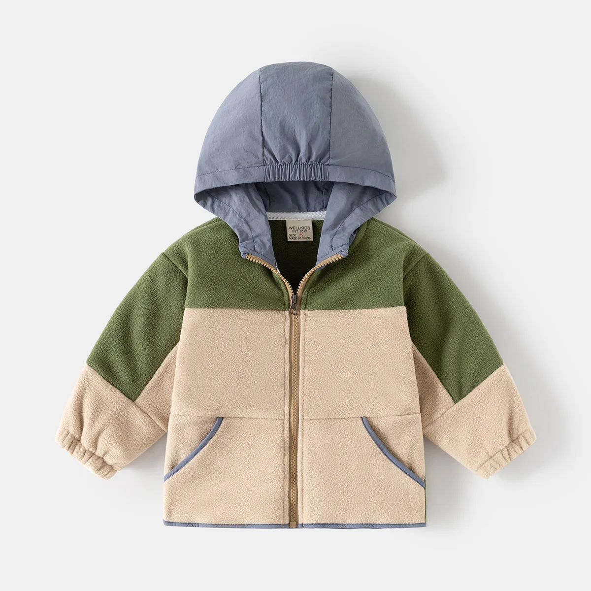 Autumn Winter Children Boy 1-6 Years Fleece Jacket Casual Hooded Color Blocked Kid Boy Velet Top Soft Warm Toddler Boy Outerwear