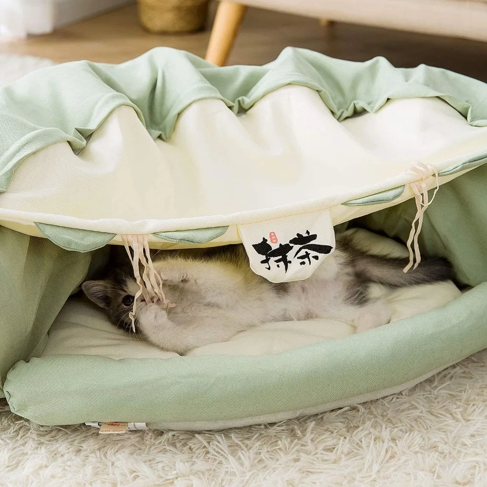 HIPIPET Tunnel Indoor, Tube Collapsible Washable Bed,Premium Toy Small Medium Large cat High quality fabrics .(Matcha)