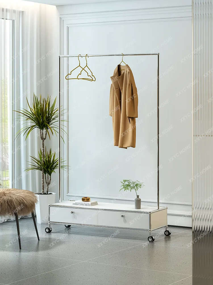XXCoat rack with drawers Living room floor-to-ceiling household stainless steel Modern simple removable multi-functional hanger