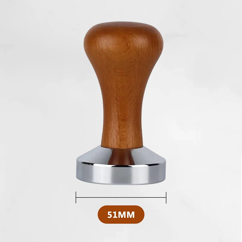 Tamper à café expresso avec polymère inviolable, base plate en aluminium, manche en bois, accessoire pour machines à expresso, 51mm