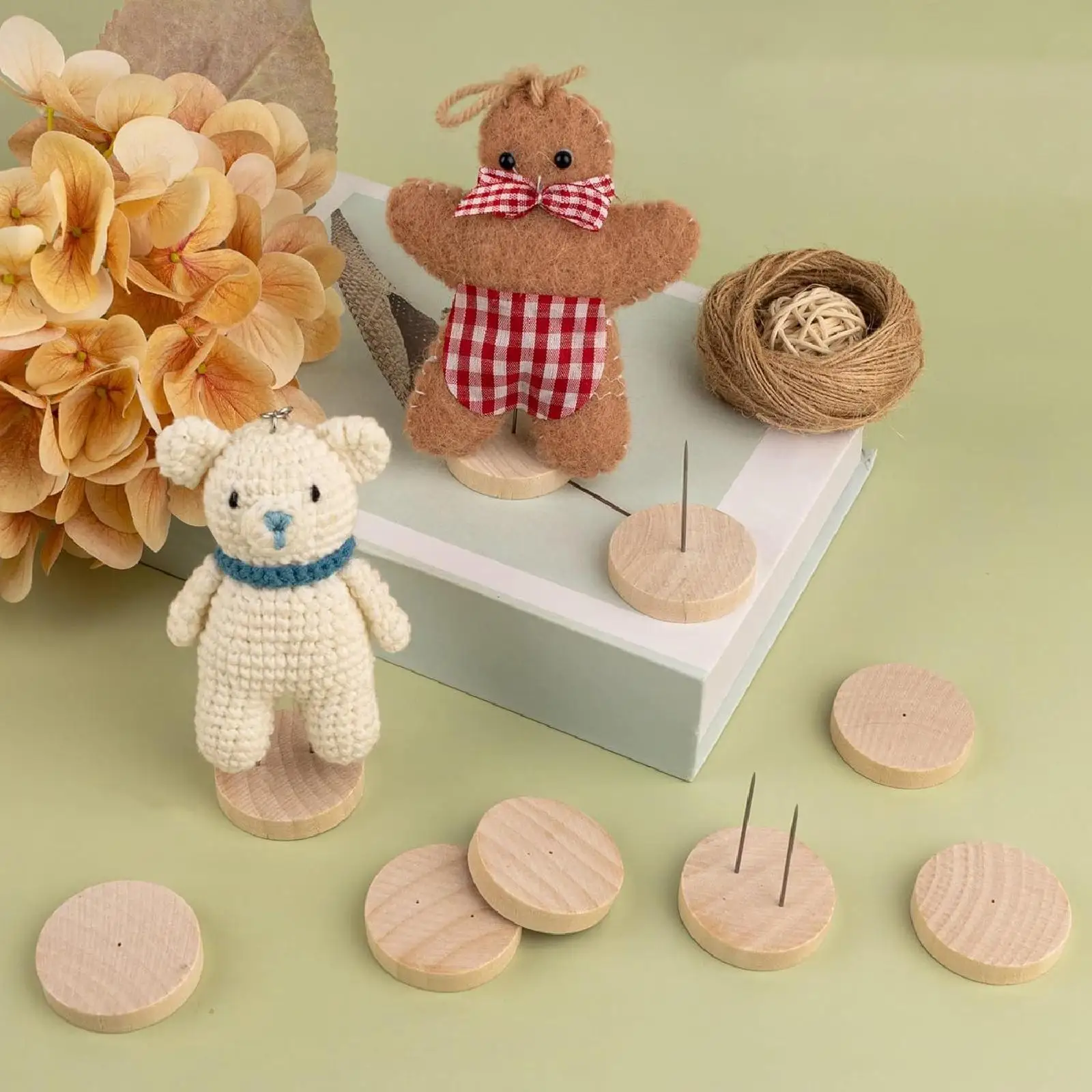 12Pcs Crochet Doll Stand Storage Rack Practical Metal Pins Creative Doll Display Holder Wooden Base for Felting Animal Dolls view 4