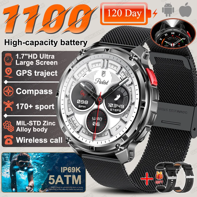 2026 Nieuwe T-Rex3 Ultra 1100 Mah Militaire Smart Horloge Mannen 1.7 "AMOLED GPS Path 5ATM Waterdicht Kompas LED zaklamp Smartwatch iOS