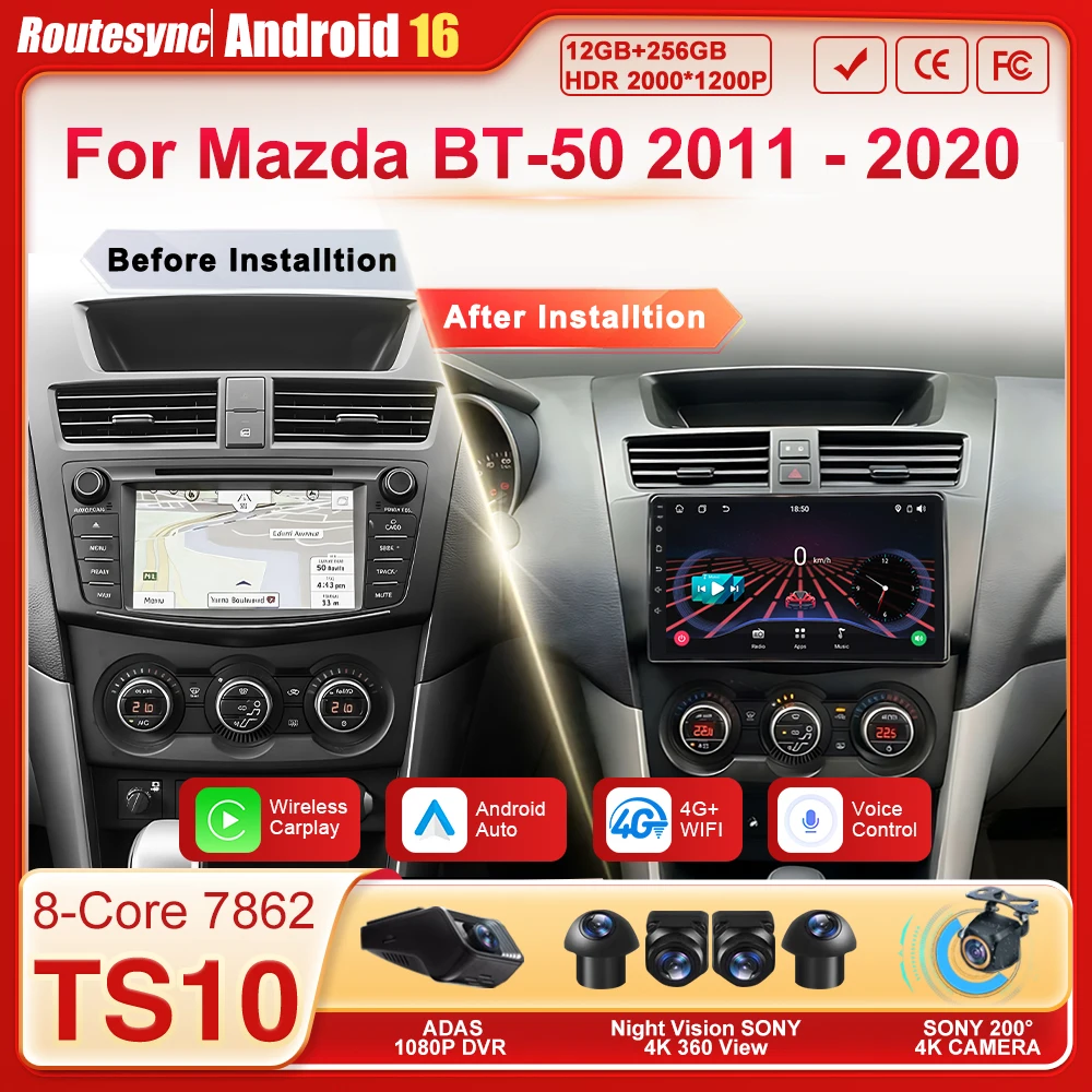 

Автомагнитола Android 16 для Mazda BT-50 2011-2020, мультимедийный плеер, GPS, Carplay, стереосистема, 8-ядерный процессор, без 2DIN, с экраном