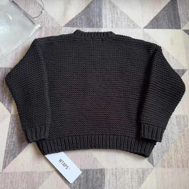 Hand Knitting WTAPS Round Neck Sweater High Street Solid Color Original Label Casual Loose Wtaps Sweatshirt Pullovers