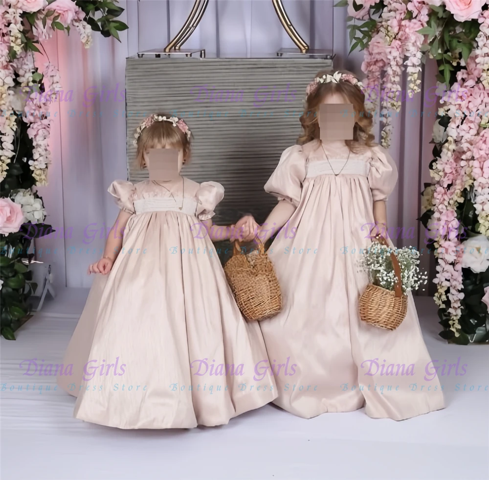 2026 New Lovely Flower Girl Dress Light Pink Satin Fluffy With Exquisite Lace Applique For Kids Birthday Party Evening Gowns