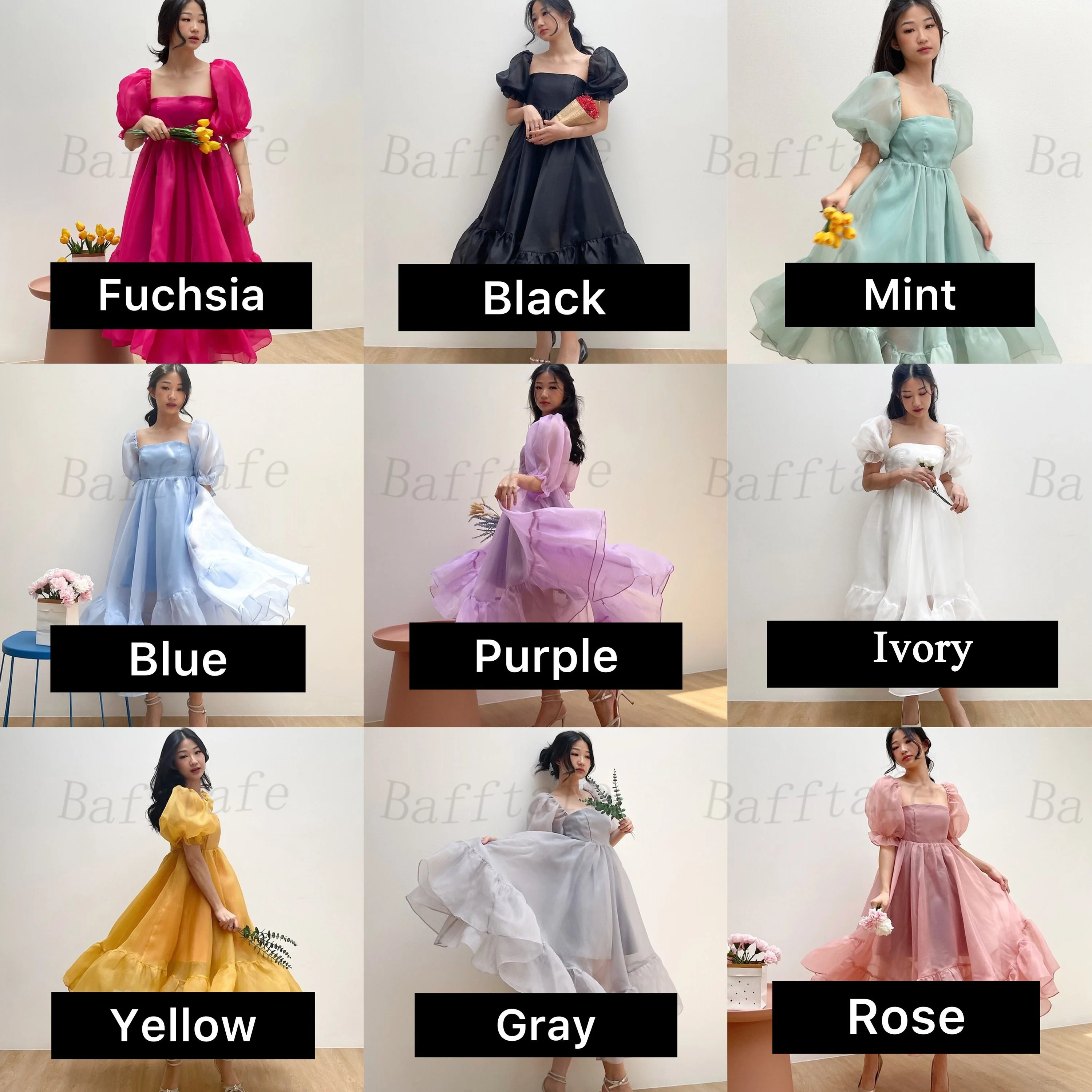 Bafftafe Blue Organza Midi Prom Dresses Customized Short Sleeves Homecoming Gowns Ankle Length Special Formal Evening Dress