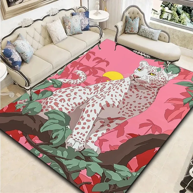 Rug for Living Room Soft Comfortable Floor Mat Non-slip Machine Washable Pink Leopard-Print Foot Mats Home Decoration Carpets