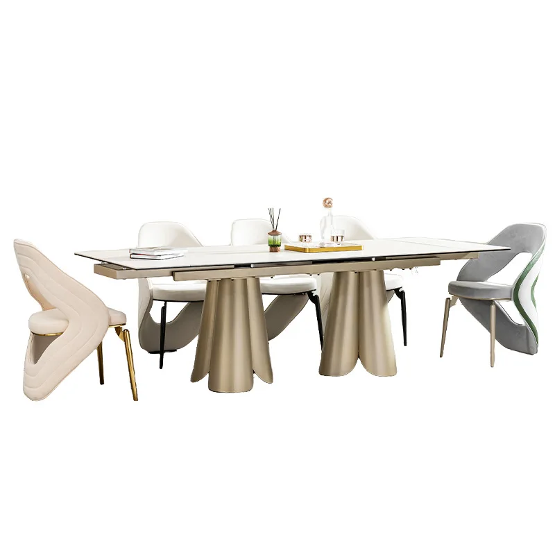 

Light luxury slate telescopic dining table home high-end living room rectangular dining table