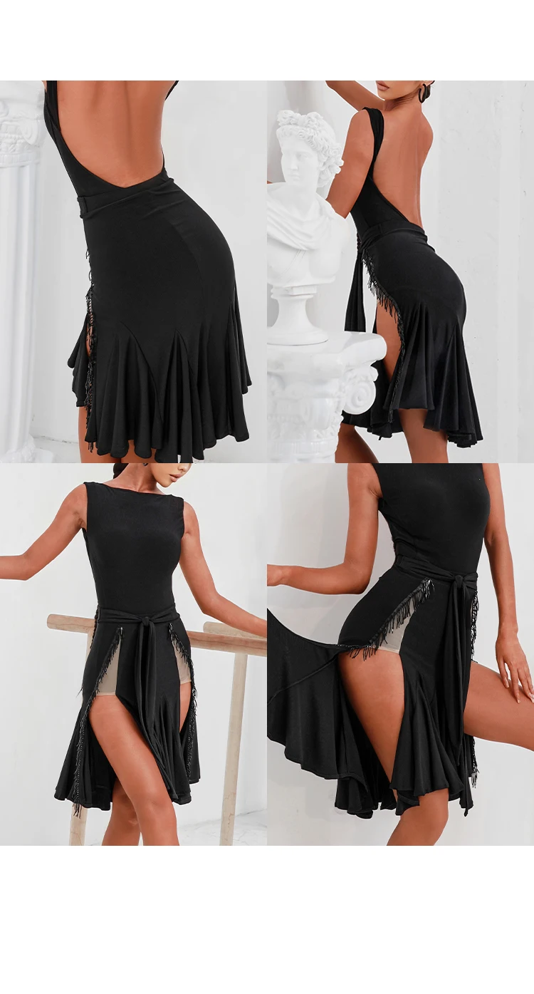 black Latin  skirt  salsa dress Samba  tango  latin blouse  latin top bodysuit 2199