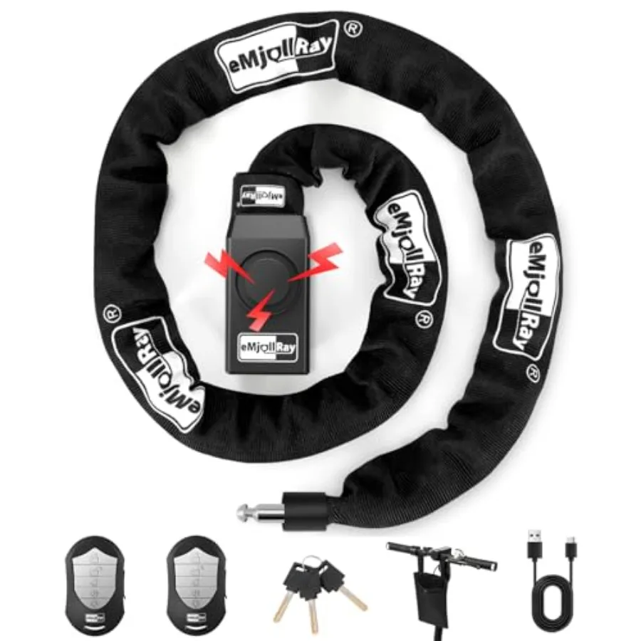 

Anti-Theft Bike Alarm Chain Lock, Bike Lock 110dB Security 8mm x 4ft Chain Lock with Key and Remote Control Heavy Duty Steel Re