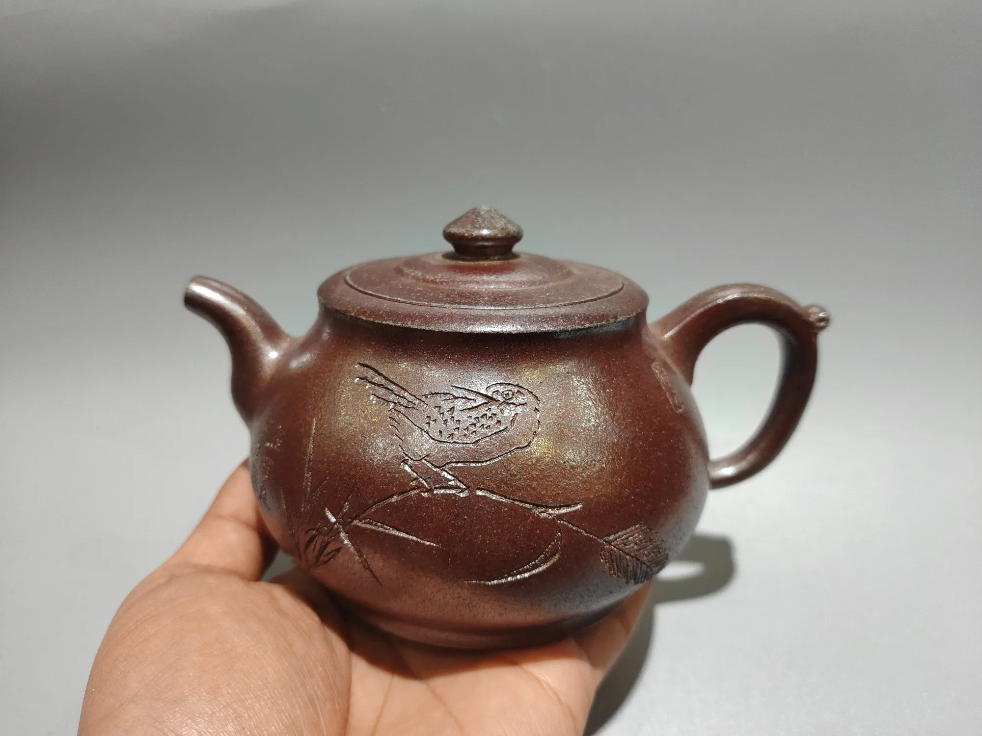 Teapot Purple Clay Pot engraving Bird flower pattern Chai Shao Kiln Transforms into Palace Lamp Pot Teapot Kettle