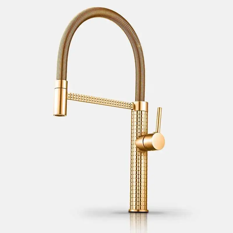 

Gold Brass Faucet For Kitchen Sink Rotatable Drop Down Spring Hot And Cold Water Mixers Tap Accessories
