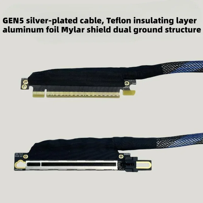 PCI-E 5.0 X16 Серверный удлинительный кабель видеокарты GEN5 Плетеная сетка без потерь Посеребренный провод Кабель-адаптер графического процессора для сервера AI