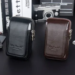 Pochete de couro genuíno para homens, bolsa de cintura para celular e moeda, com bolso de cinto, bolsa clássica para quadril