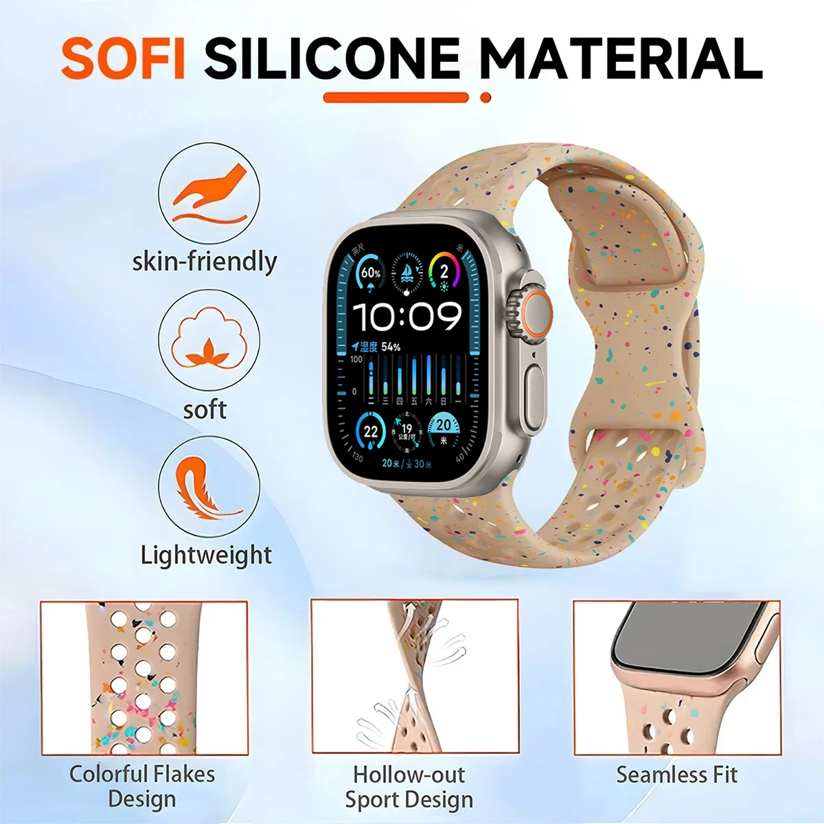 Silicone Watchband for Apple Watch Ultra 2 49mm 9 8 7 6 5 4SE 45mm 41mm 40mm 44mm Comfortable Bracelet Strap iWatch 10 42mm 46mm