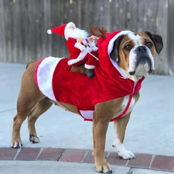 Pet Dog Christmas clothes Santa Claus riding a deer Jacket Coat Pets Christmas Dog Apparel Costumes for Big Dog Small Dog