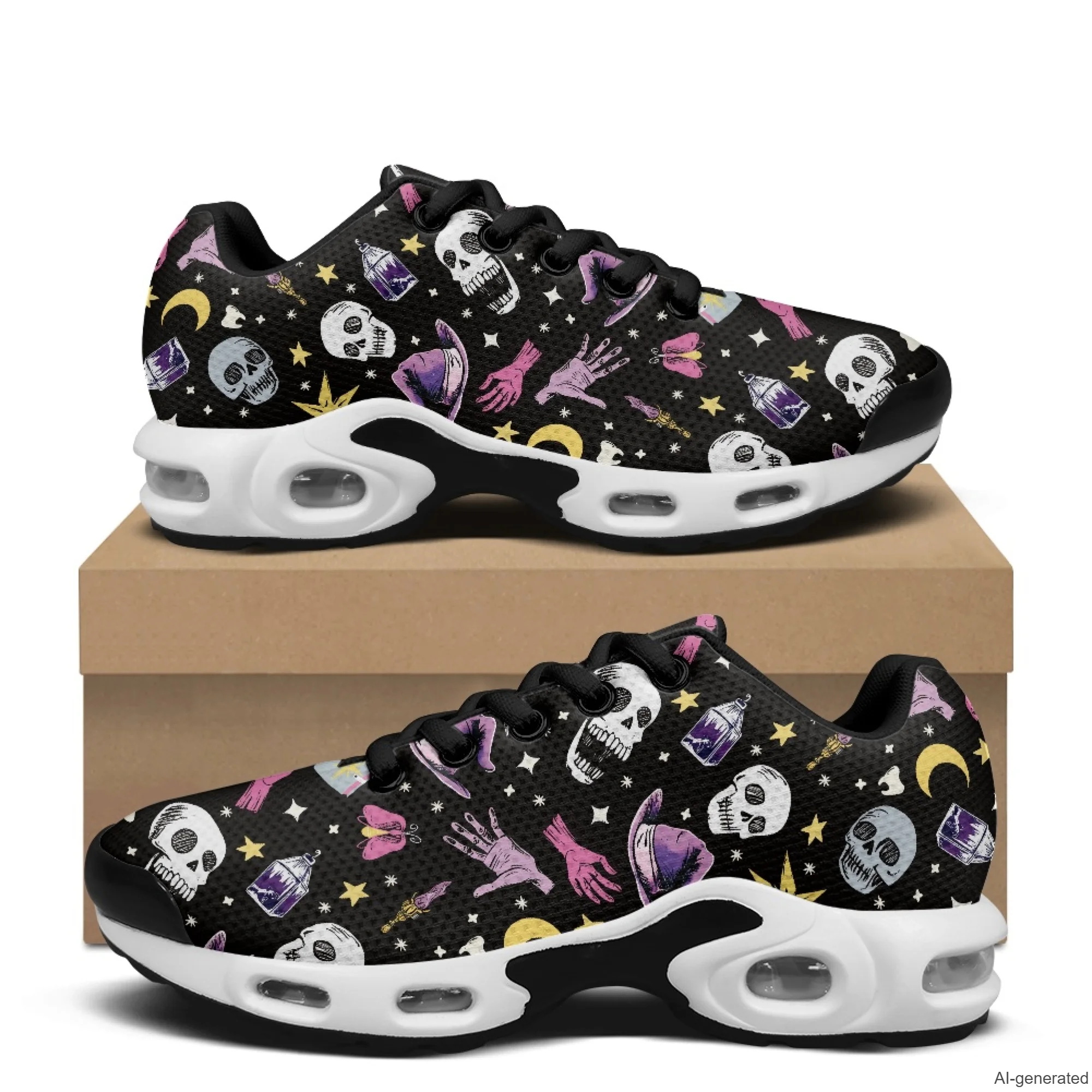XIXIRIMIDO Air Shoes Skulls Men's Running Shoes Breathable Mesh Fashion Sneaker for Women Lightweight Work Shoes 36-48