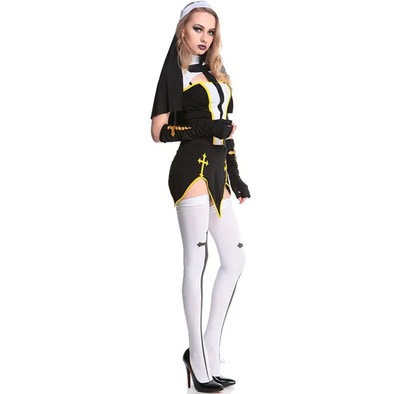 Halloween sexy Dame Nonne überlegene Kostüm Kirche religiösen Kloster Cosplay Leistung Nonne Kostüm Phantasie Party kleid