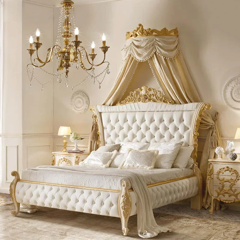 Princess Luxury Pretty Double Bed Frame French Style Comferter Modern Bed Queen Size Villa Cama Matrimonial Bedroom Furniture