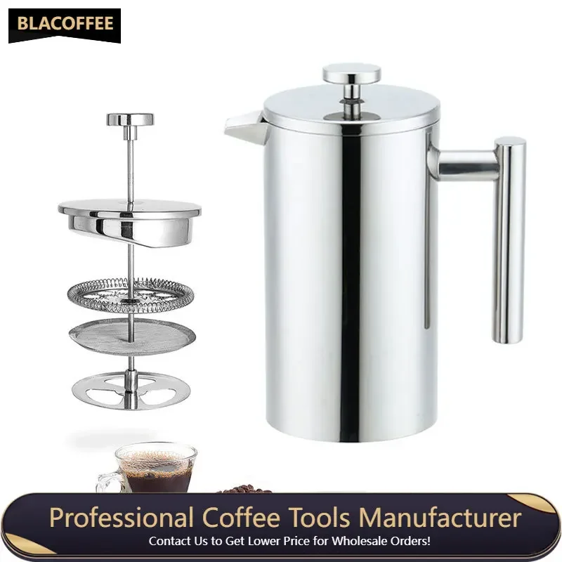 

Coffee Maker Pot 350/800/1000ml Stainless Steel Double-Wall Insulated Coffee Tea Maker Pot Manual Cafetiere Coffee Containers