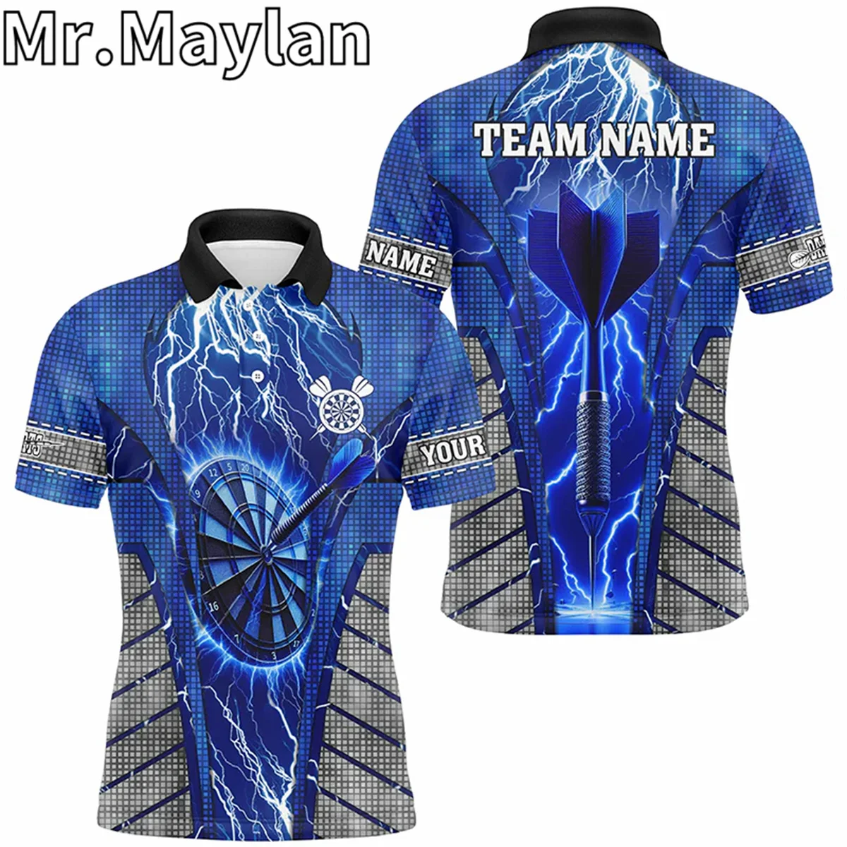 3D Personalized Blue Dartboard Thunder Lightning Darts Polo Shirts For Men Team League Darts Team Jerseys Gift For Darts Lovers