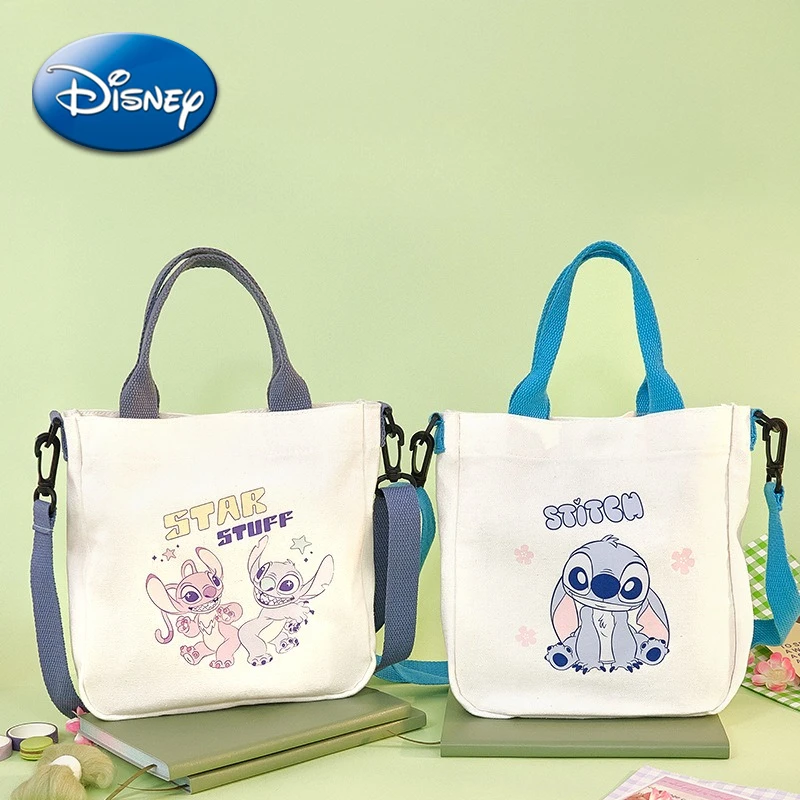 

Stitch Shoulder Bag Angel Disney Cartoon Cute Buckle Canvas Crossbody Large Capacity Handheld Student Casual Bag Daily Commuter
