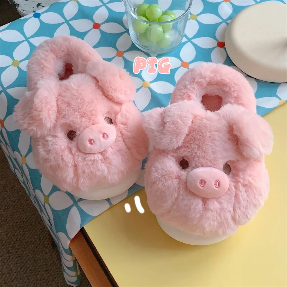 Fashion comfortable soft bottom autumn and winter cartoon pig slippers warm home package with cotton slippers Ms.