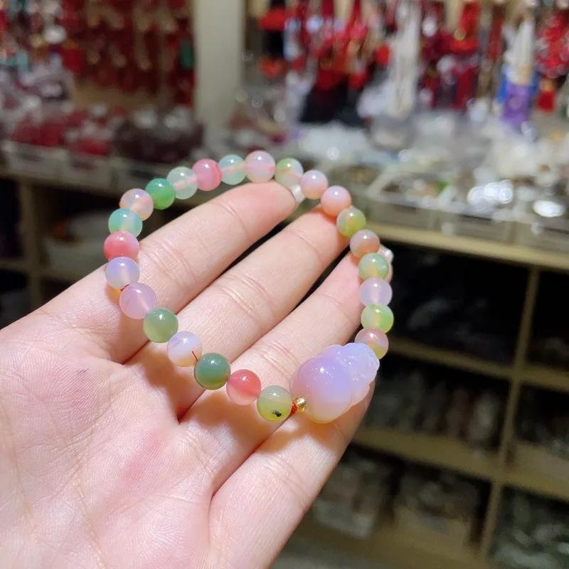 Natural Agate Plus Pixiu Pulseira Jade para Mulheres, Simples e Elegante