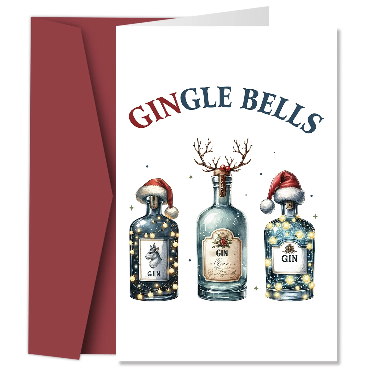 Hilarious Christmas Greeting Card,Gingle Bells-Funny Christmas Card with Envelope,Xmas Gift for Friend,Gin Lover,Family,Coworker