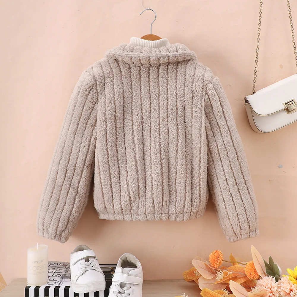 2024 New Arrivals Spring Autumn Children Long Sleeve Fleece Khaki Child Girls Clothes Sweater Overcoat 7-14T