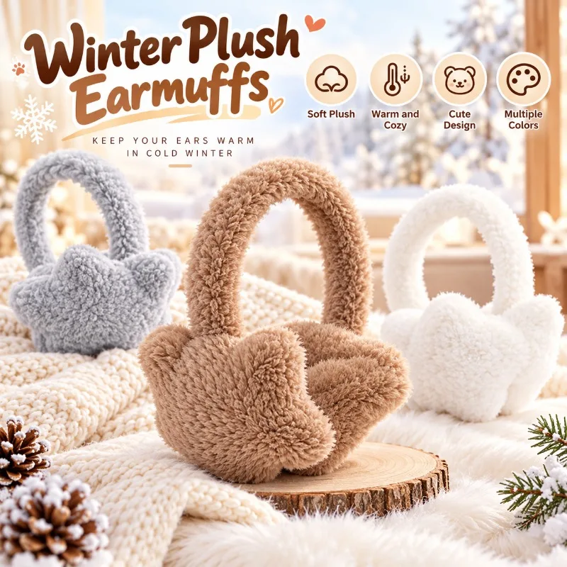 Women Plush Star Earmuffs Soft Warm Cold Proof Ear Warmer Cute Cozy Winter Outdoor Casual Fashion Ear Cover