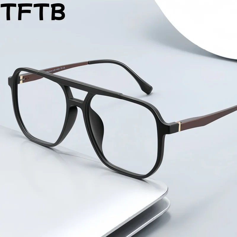 tftb-メンズレトロファッションパイロットメガネ超軽量-tr90-アルミニウムマグネシウムファッションダブルビームカジュアル眼鏡フレーム-2095st