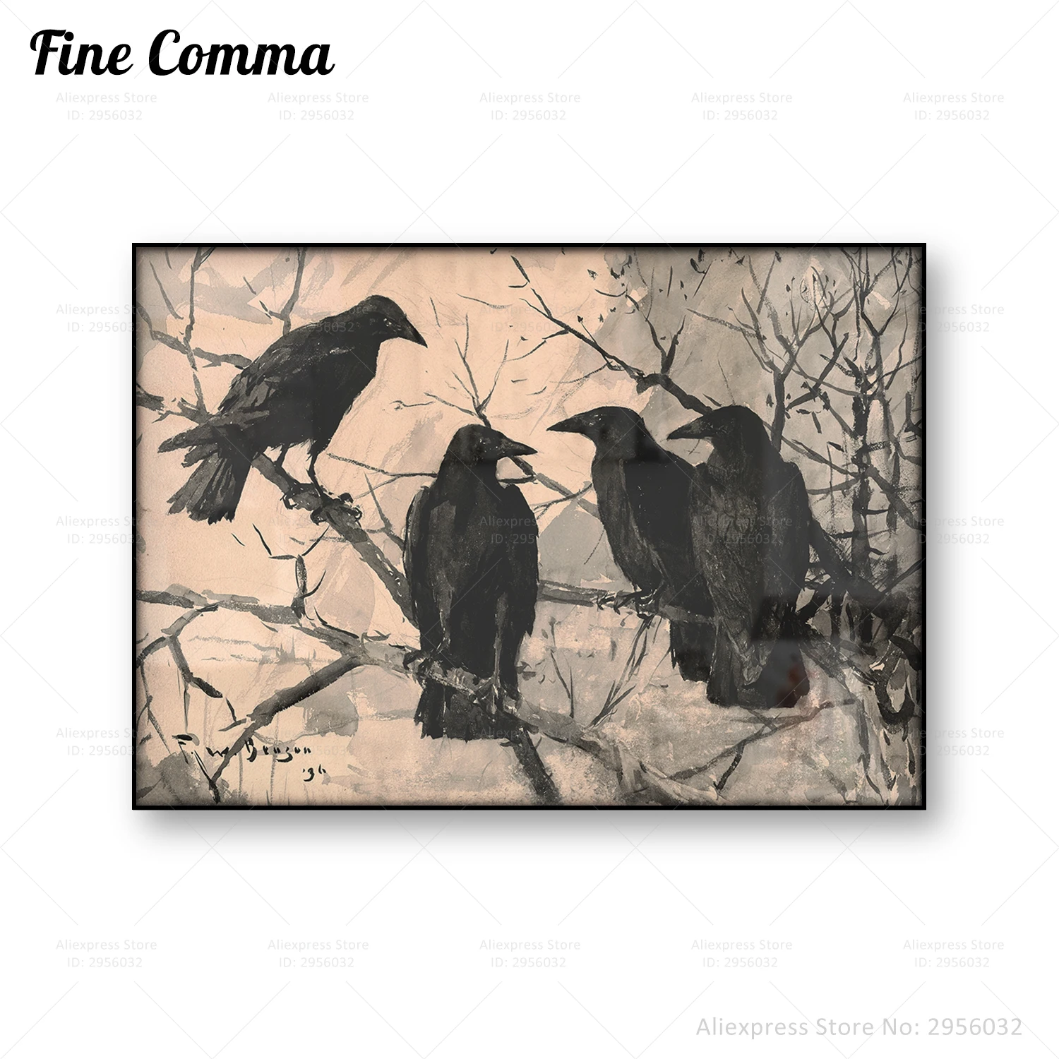 Raven Crows Moody Wall Art Vintage Poster Dark Academia Gothic Painting Canvas Print Home Decor Housewarming Gift