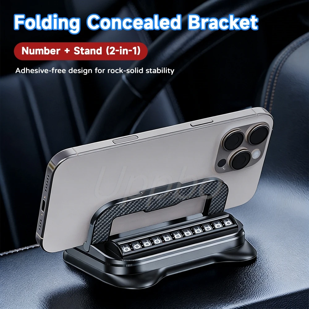 

360° Rotatable Dashboard Phone Mount With Temporary Parking Number Plate Easy Install Universal Auto Cellphone Stand Horizontal