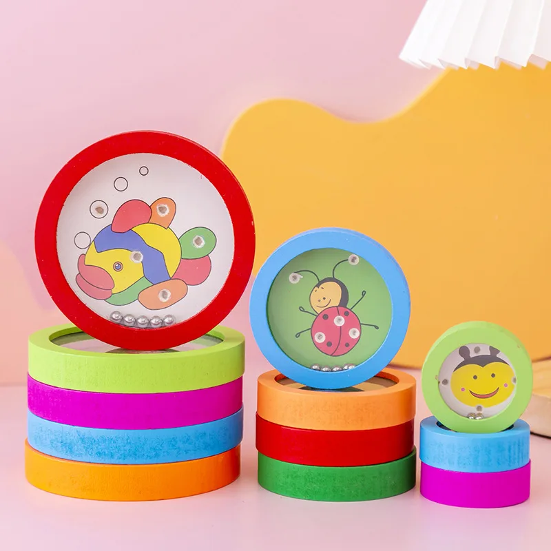 Animals Cartoon Round Wooden Maze Balance Rolling Ball Board Game Brinquedos Educativos Aprendizagem Jogos Intelectuais Para Crianças