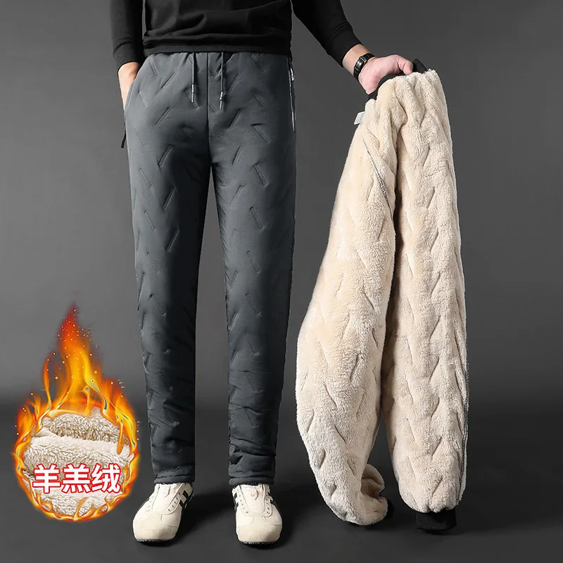 

Plus Size Men's Fleece Lined Cotton Pants Winter Thermal Warm Casual Trousers Elastic Waist Man pantalones impermeables PT-583