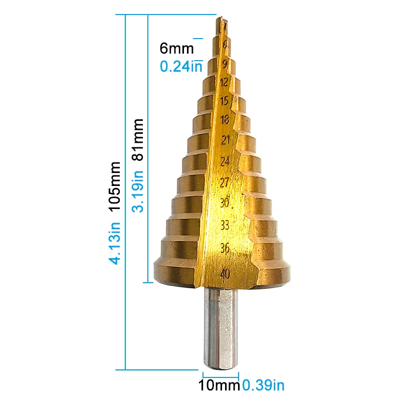 Imagem -06 - Brocas Hss Step Haste de Titânio Ferramentas Elétricas para Madeira Mm40 mm