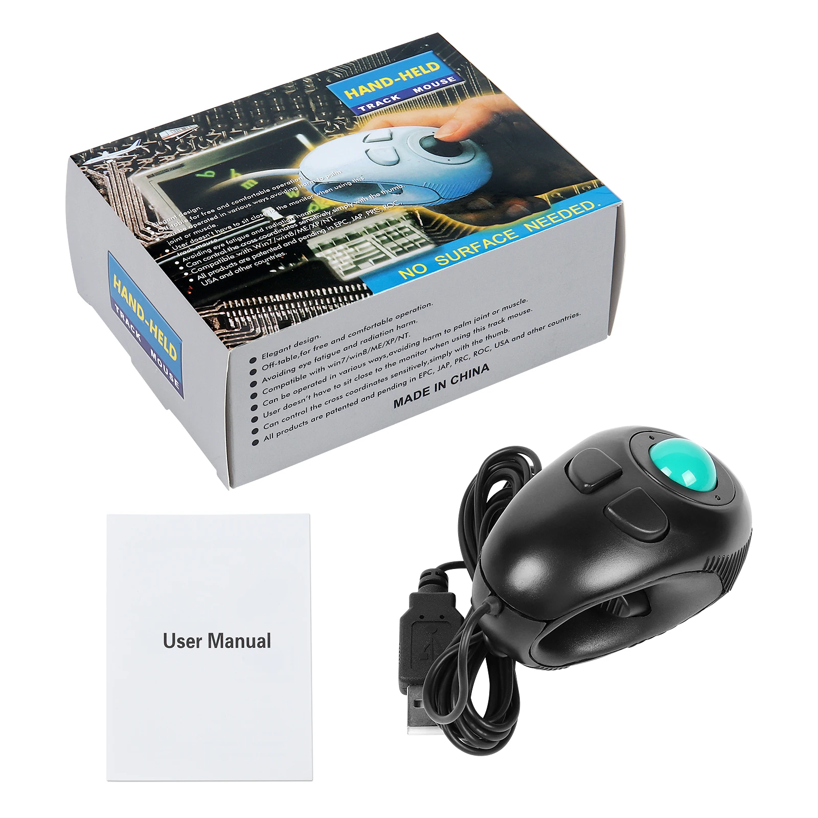 Ratón inalámbrico de bola de seguimiento, Mouse ergonómico con cable para mano derecha e izquierda, USB, óptico, Láser de aire de mano para PC,