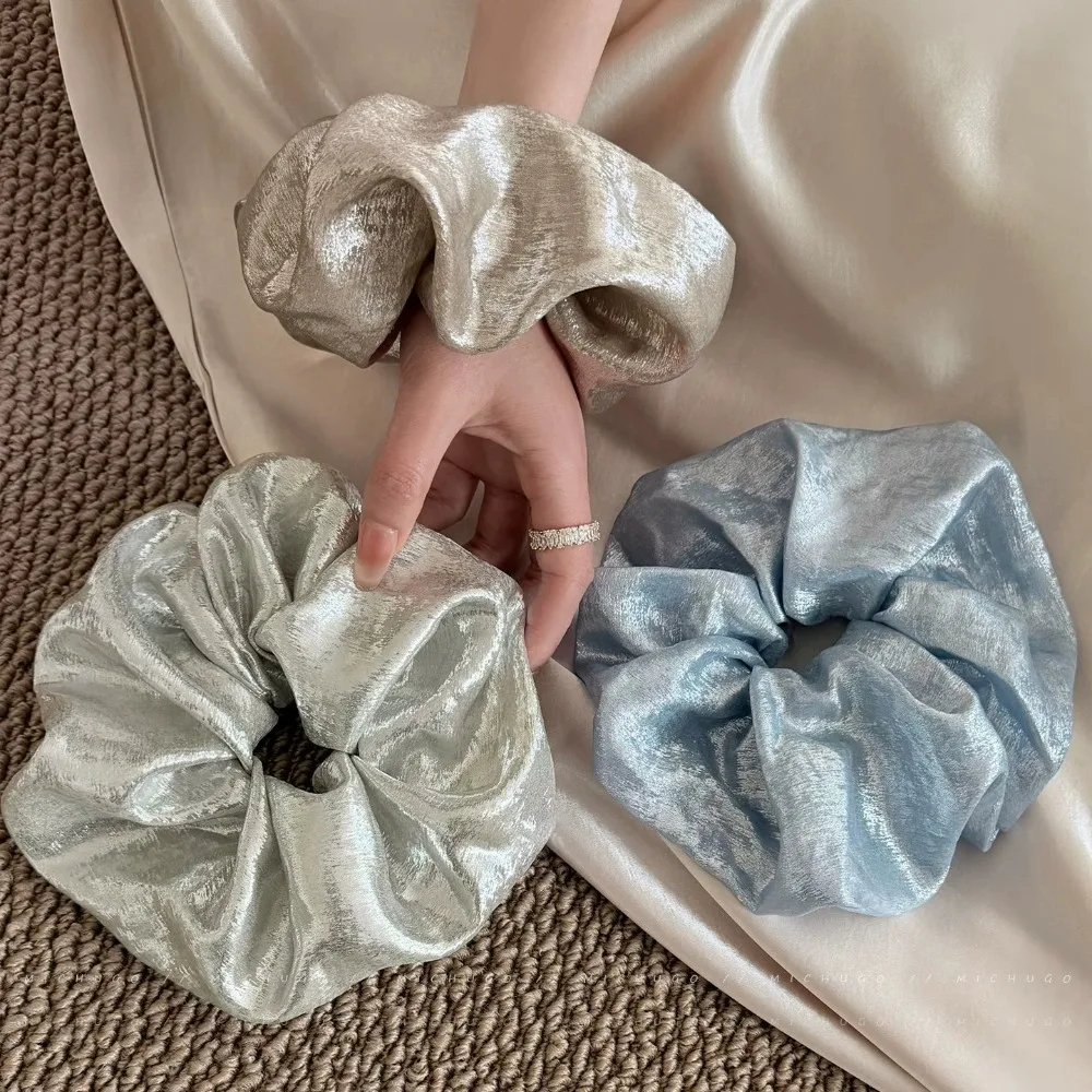 1 unidad de scrunchie elegante y brillante de seda, de color liso con banda ancha, lazo elástico para el pelo, accesorios para cola de caballo, accesorios para la cabeza.