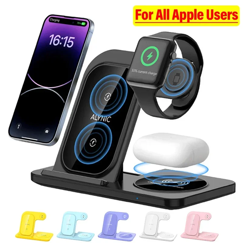3 in 1 Wireless Charger Foldable Fast Charging Station for iPhone 17 16 15 14 Apple Watch Ultra 10 9 8 AirPods Pro Charger Stand - view 3