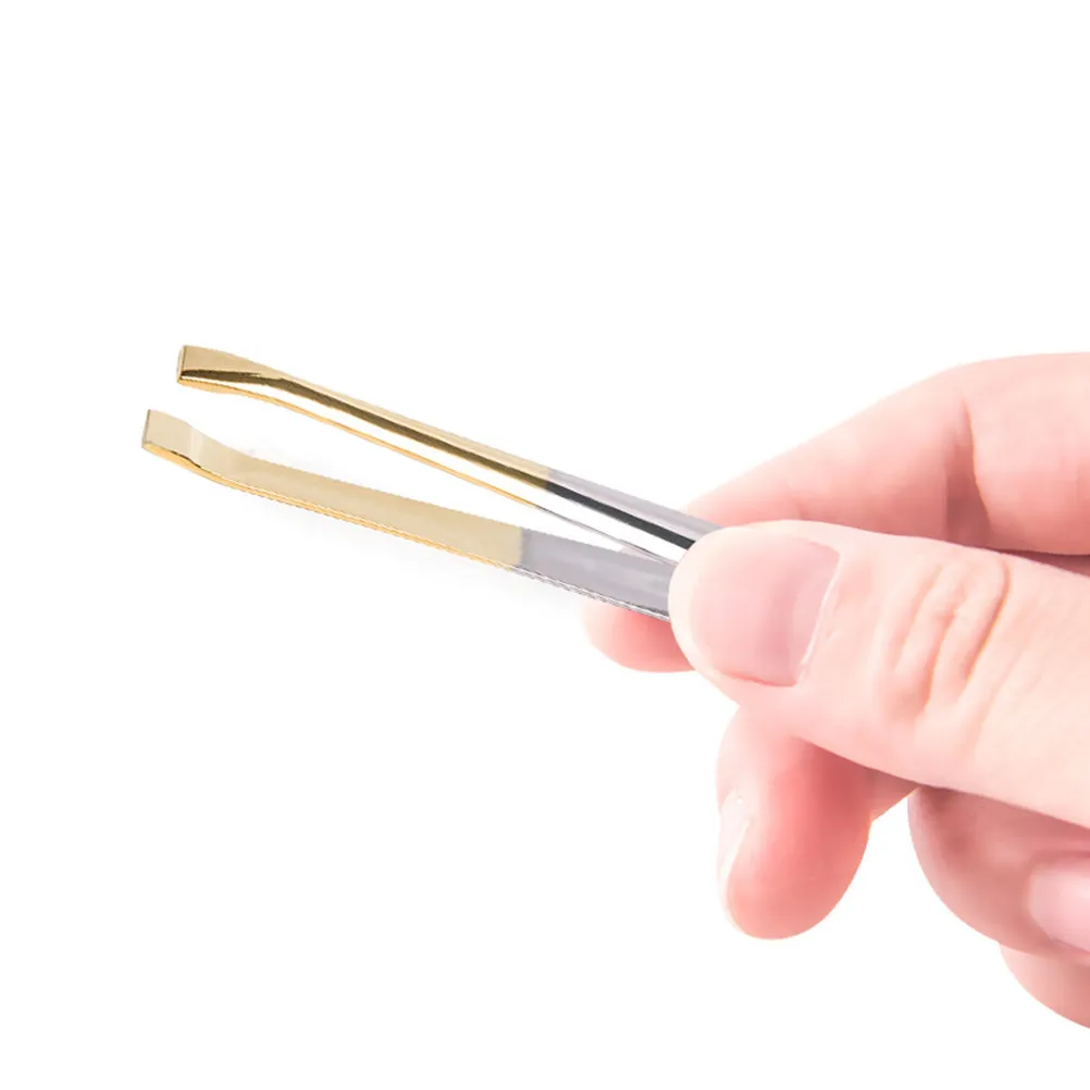 2Pcs Premium Stainless Steel Eyebrow Tweezers Set Flat Mouth Oblique Mouth Multi Function for Brow Styling Lash Application
