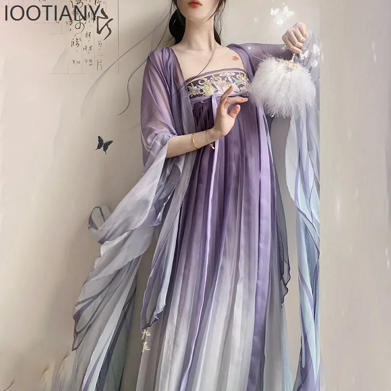 

CosplayChinese Hanfu Dress Tang Dynasty Adult Purple Hanfu Female Ancient Costume Skirt Embroidered Large Sleeves Printed Hanfu