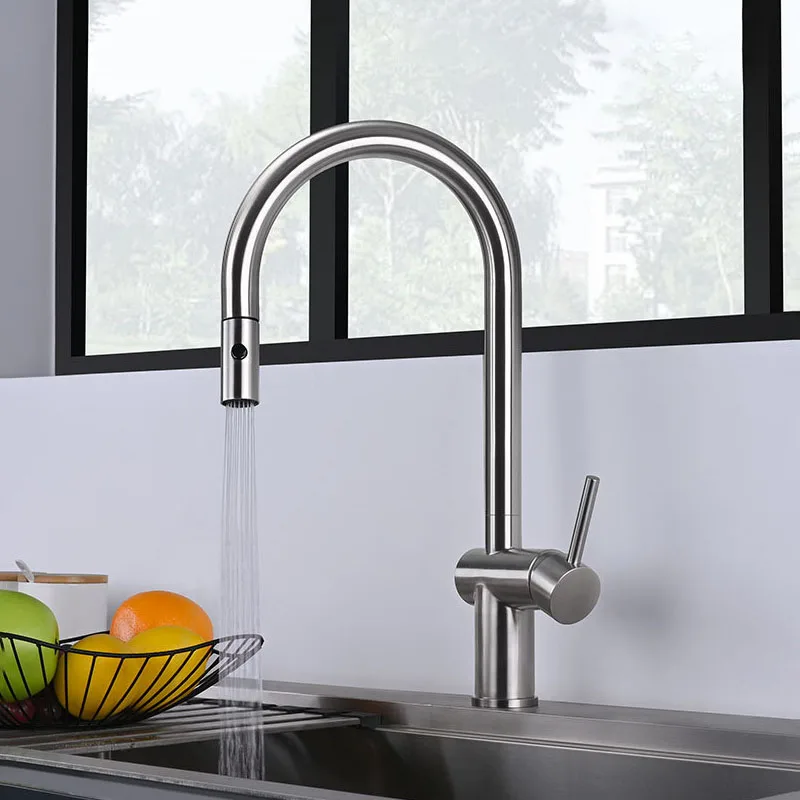 Brush Rose Gold Faucet Kitchen Sink Hot Cold Mixer Pull Out Down Tap SUS304 Stainless Steel 360 Degree Rotation Luxury Faucets