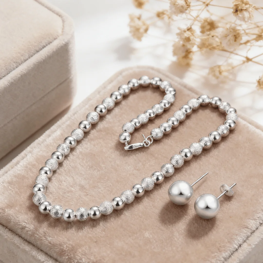 

New luxury Versatile Jewelry Sets 925 sterling silver special hollow bead Necklace earrings for Women fashion wedding gift party