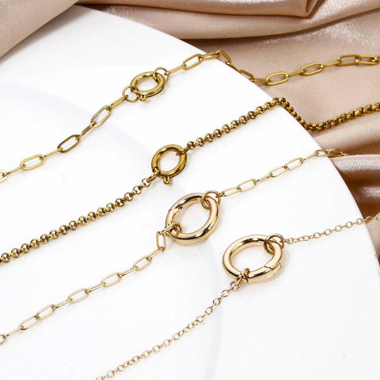 Fashion Brass Necklace For DIY Jewelry Making Gold Plated With Spring Ring Clasp Necklace Gift, 1PC