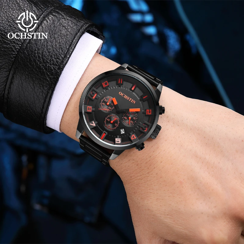 OCHSTIN reloj hombre Luxury Sports Men Watchs Stainless Steel Quartz WristWatch Male Calendar Luminous Clock relogio masculino